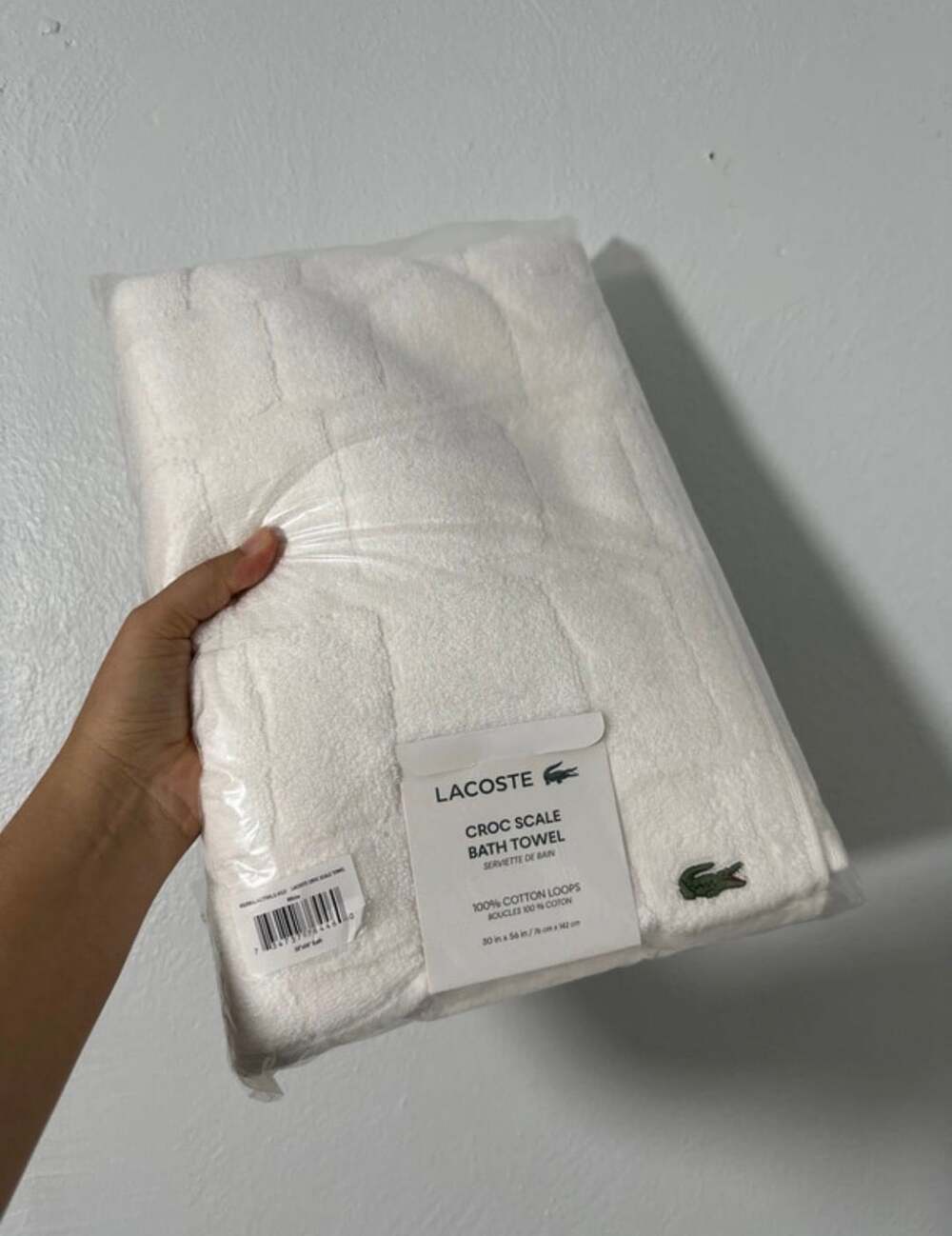 Lacoste Croc Scale Bath Towel Size 30 in x 56 in White Cotton